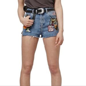 Topshop Moto High Waisted Patch Mom Denim Shorts 6